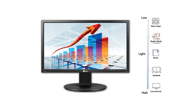 LG 22MB35PY-I With a touch of a button, Reader Mode allows the reduction of blue light emissions that can be harmful to the eyes.