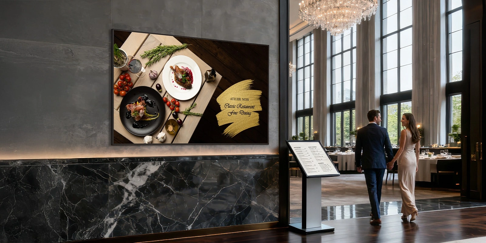 Large UHD signage display with webOS platform and security